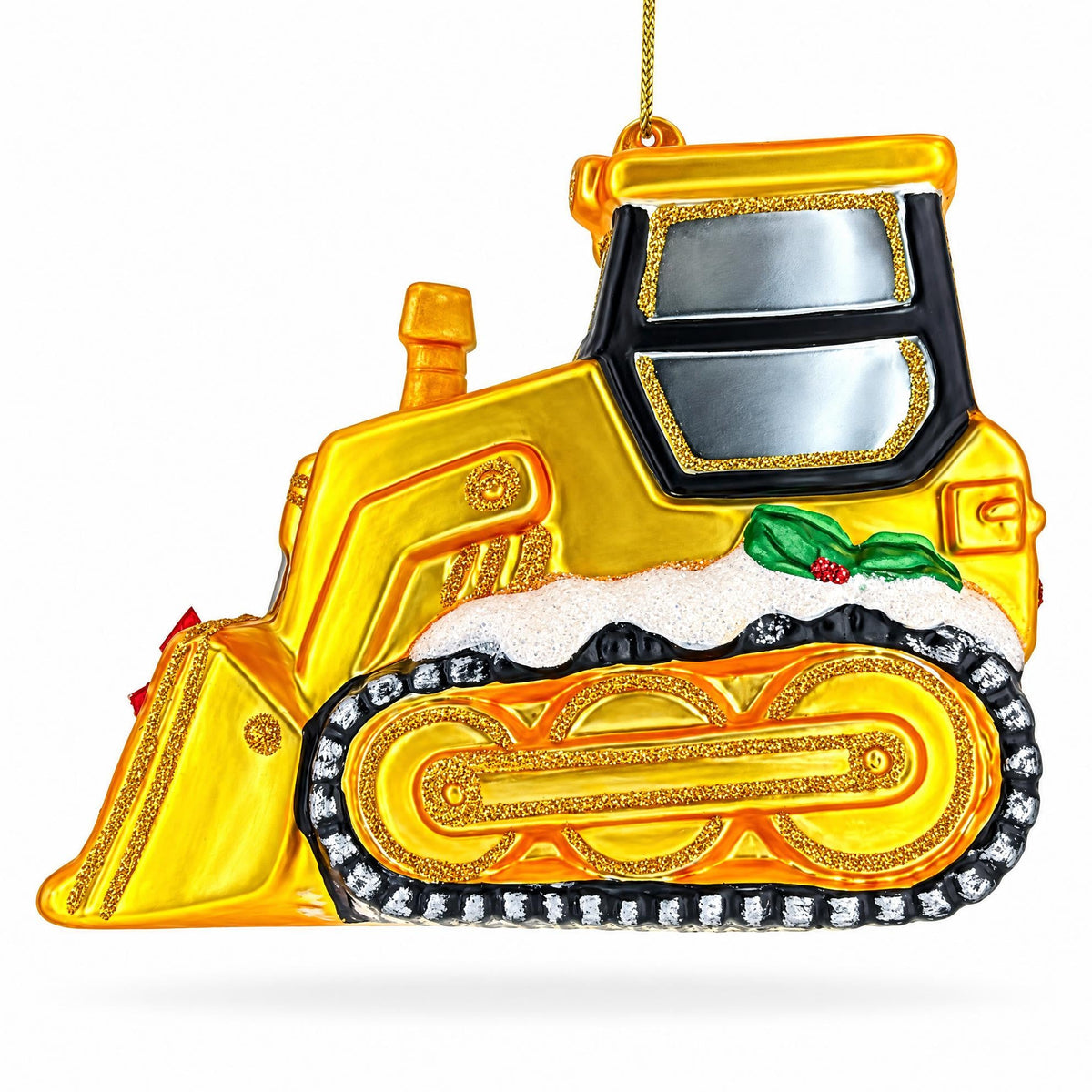 Yellow Bulldozer Glass Christmas Ornament