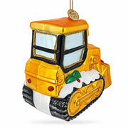 Yellow Bulldozer Glass Christmas Ornament
