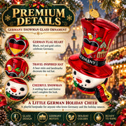 Germany Flag Red Hat Snowman Head Glass Christmas Ornament
