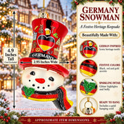 Germany Flag Red Hat Snowman Head Glass Christmas Ornament