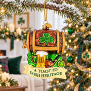 Irish Heritage Shamrock Beer Barrel And Pipe Glass Christmas Ornament