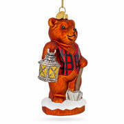 Woodland Brown Bear with Lantern Glass Christmas Ornament
