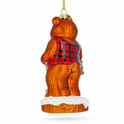 Woodland Brown Bear with Lantern Glass Christmas Ornament