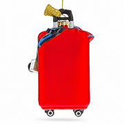 Red Travel Suitcase With Camera And Stickers Glass Christmas Ornament