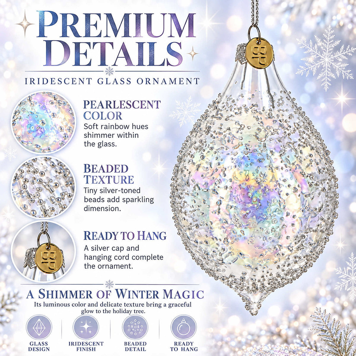 Iridescent Frosted Teardrop Glass Christmas Ornament