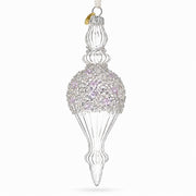 Clear Glass Ribbed Finial With Beaded Top Christmas Ornament