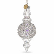 Clear Glass Ribbed Finial With Beaded Top Christmas Ornament