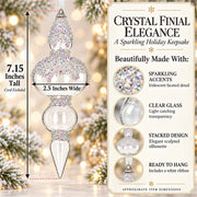 Clear Glass Finial With Frosted Ice Beading Christmas Ornament