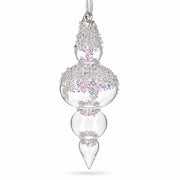 Clear Glass Finial With Frosted Ice Beading Christmas Ornament