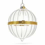 Openable Clear Ribbed Glass Gold Hinge Christmas Ornament