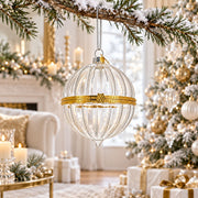 Openable Clear Ribbed Glass Gold Hinge Christmas Ornament