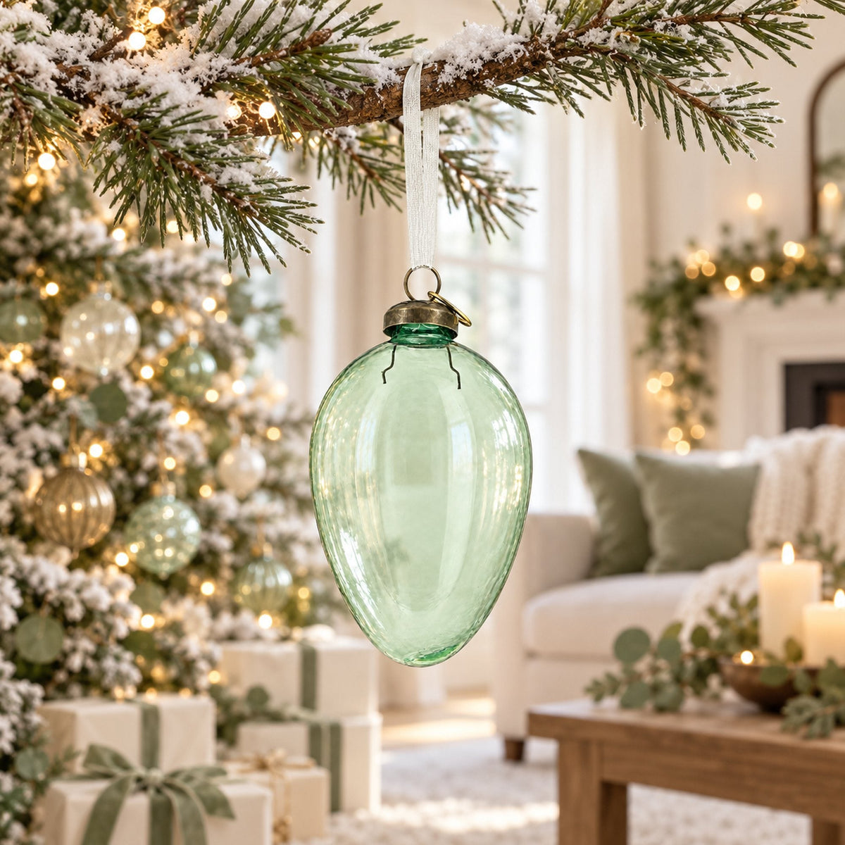 Oval Vintage Style Clear Glass Egg Christmas Ornament