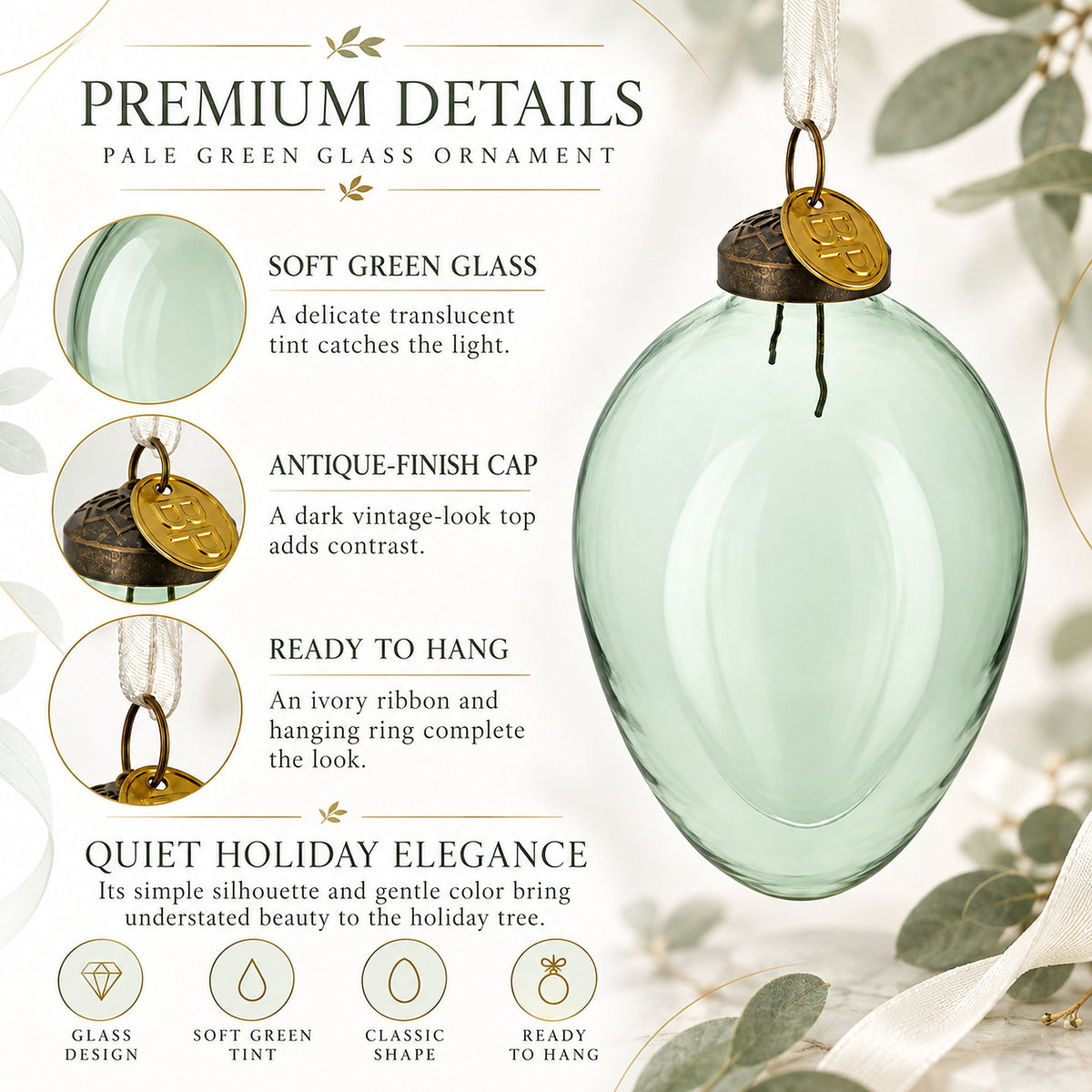 Oval Vintage Style Clear Glass Egg Christmas Ornament
