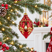 Burgundy Glass Drop Gold Leaf Crystal Christmas Ornament