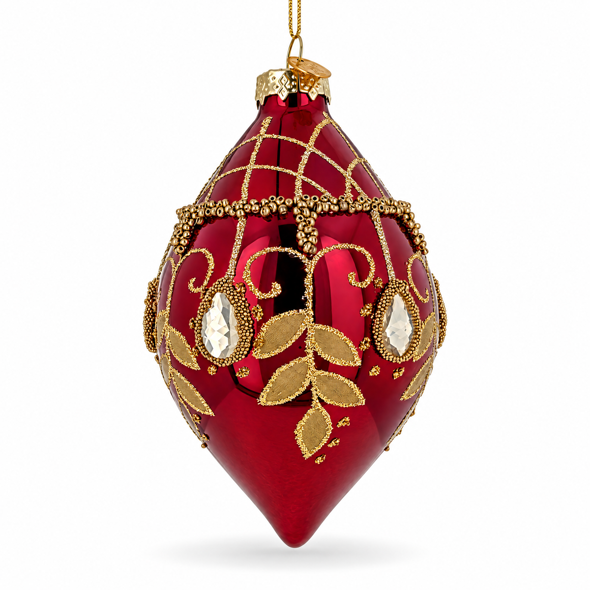 Burgundy Glass Drop Gold Leaf Crystal Christmas Ornament