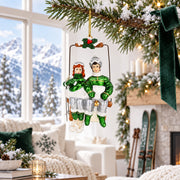 Retro Vintage Ski Lift Couple Glass Christmas Ornament