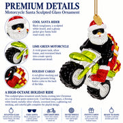 Biker Santa on Dirt Bike Motocross Glass Christmas Ornament