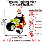 Biker Santa on Dirt Bike Motocross Glass Christmas Ornament