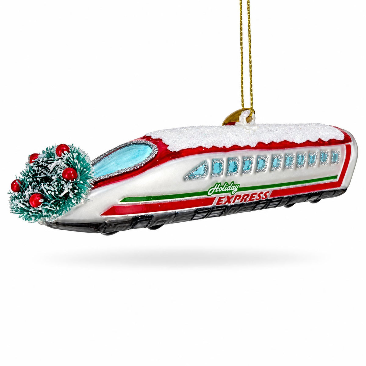 Bullet Train Express Glass Christmas Ornament