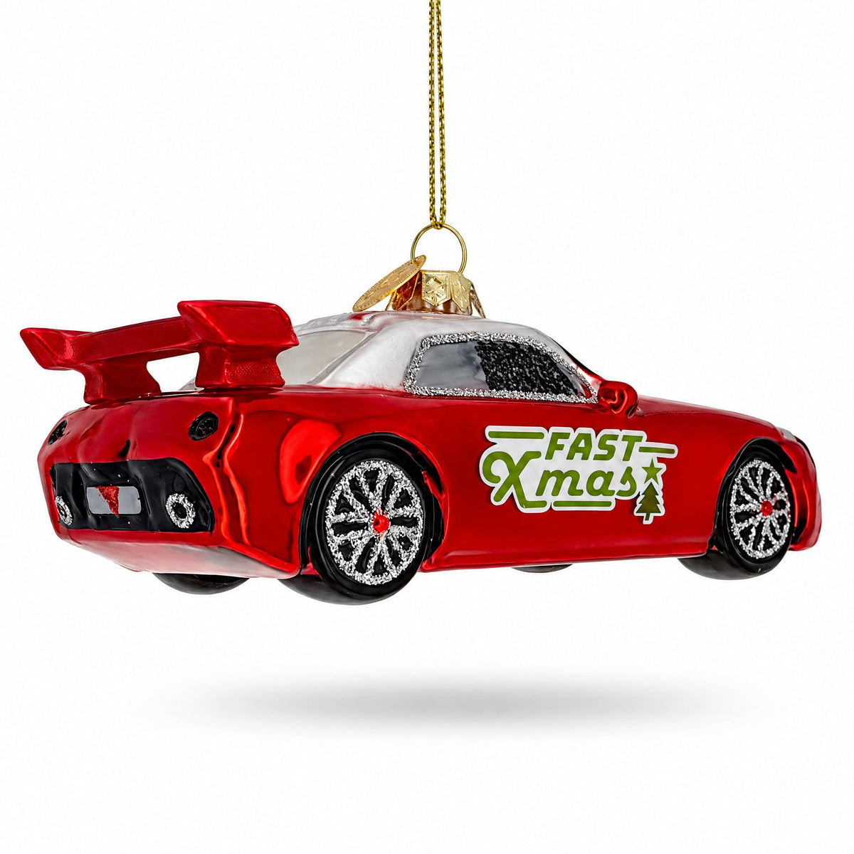 Sports Racing Car with Spoiler Glass Christmas Ornament
