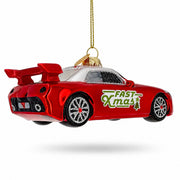 Sports Racing Car with Spoiler Glass Christmas Ornament