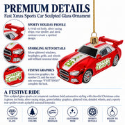 Sports Racing Car with Spoiler Glass Christmas Ornament