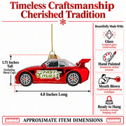 Sports Racing Car with Spoiler Glass Christmas Ornament