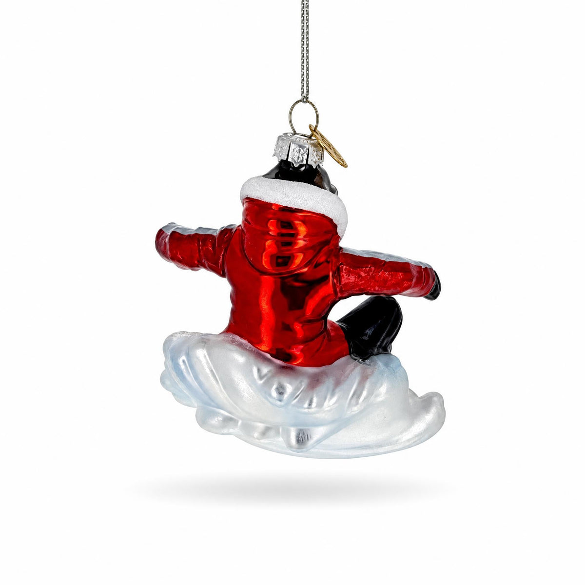 Hit the Slopes Snowboarder Glass Christmas Ornament