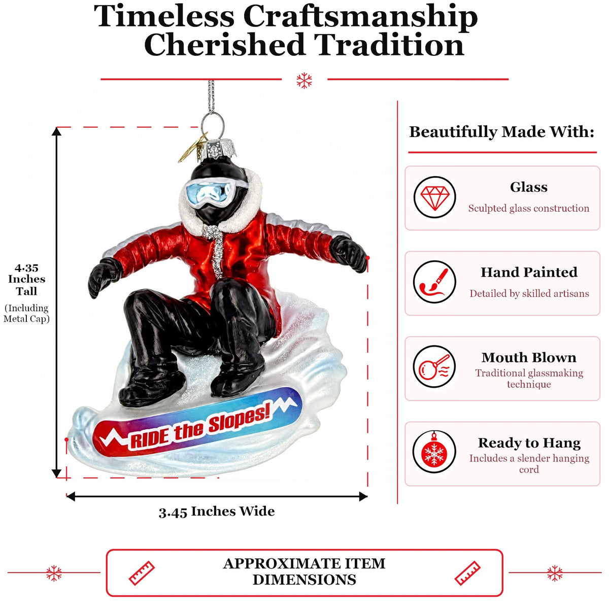 Hit the Slopes Snowboarder Glass Christmas Ornament
