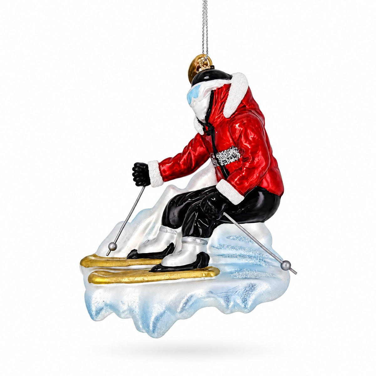Alpine Downhill Skier on Slopes Glass Christmas Ornament
