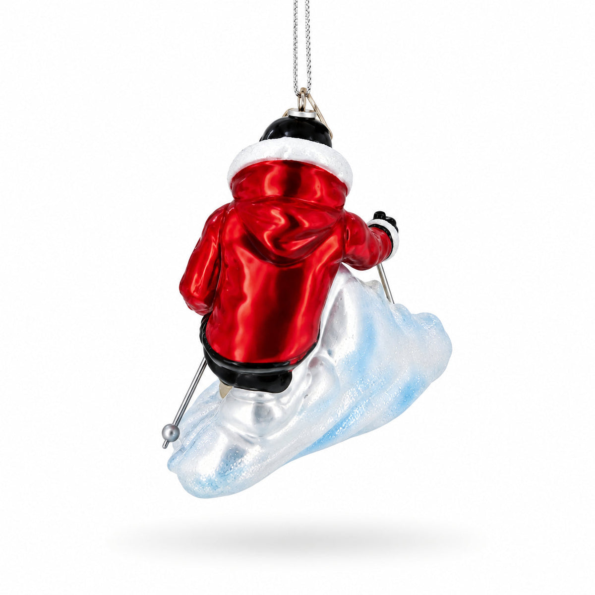 Alpine Downhill Skier on Slopes Glass Christmas Ornament