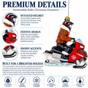 Winter Trail Rider Snowmobile Glass Christmas Ornament