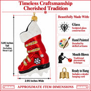 Red Ski Boot Glass Christmas Ornament