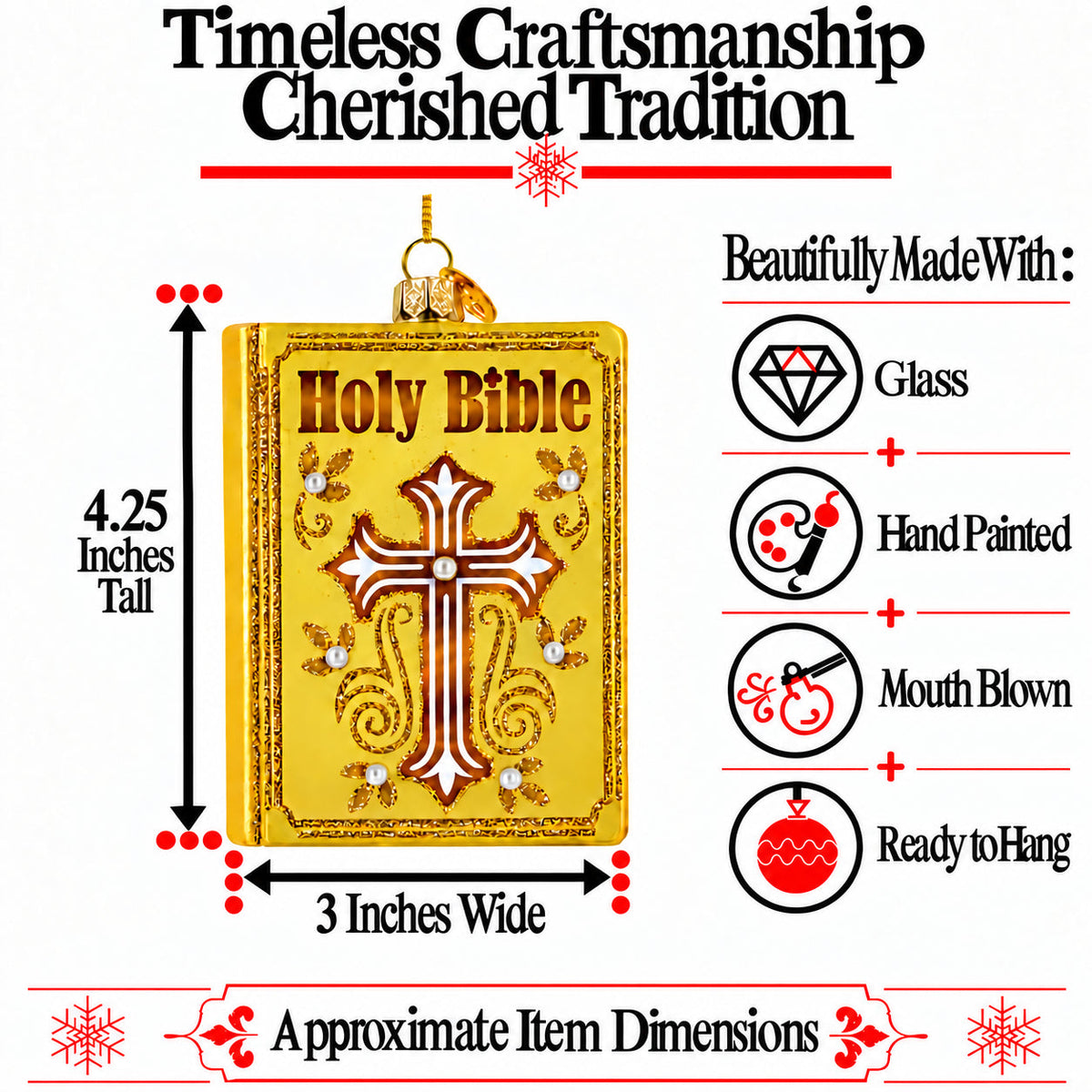 Holy Bible Book Glass Christmas Ornament