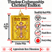 Holy Bible Book Glass Christmas Ornament