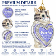 Purrfect Winter Wishes Cat Heart Glass Christmas Ornament