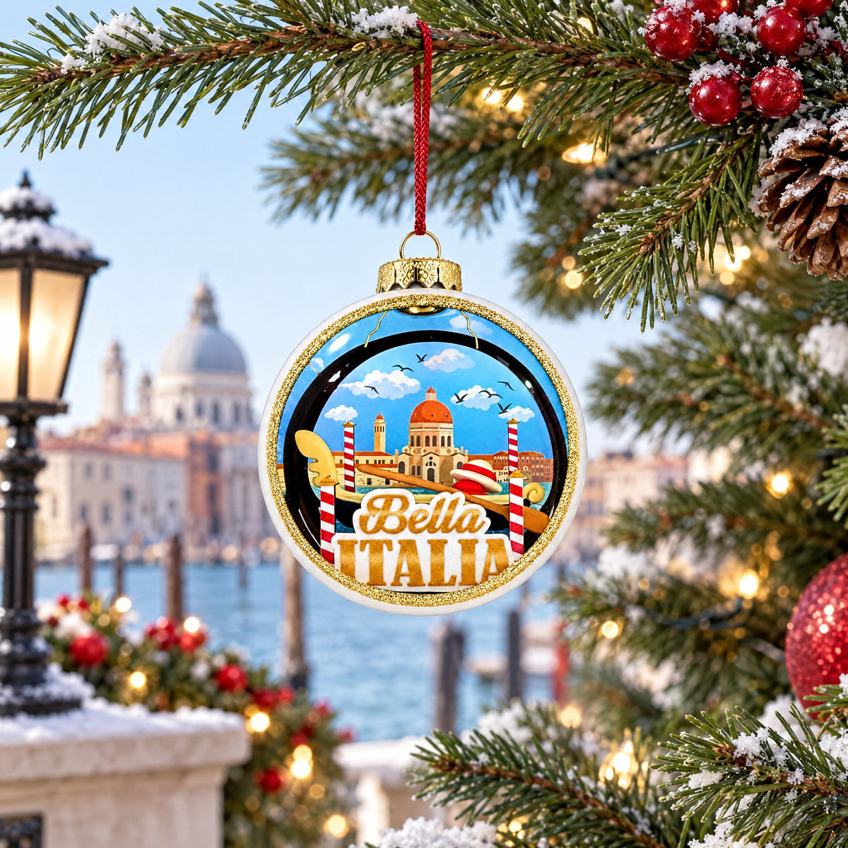 Italian Flag Travel Souvenir Venice Gondola Glass Ball Christmas Ornament