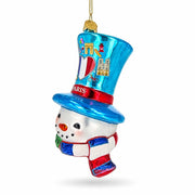Paris France Theme Snowman Head Blue Top Hat Glass Christmas Ornament