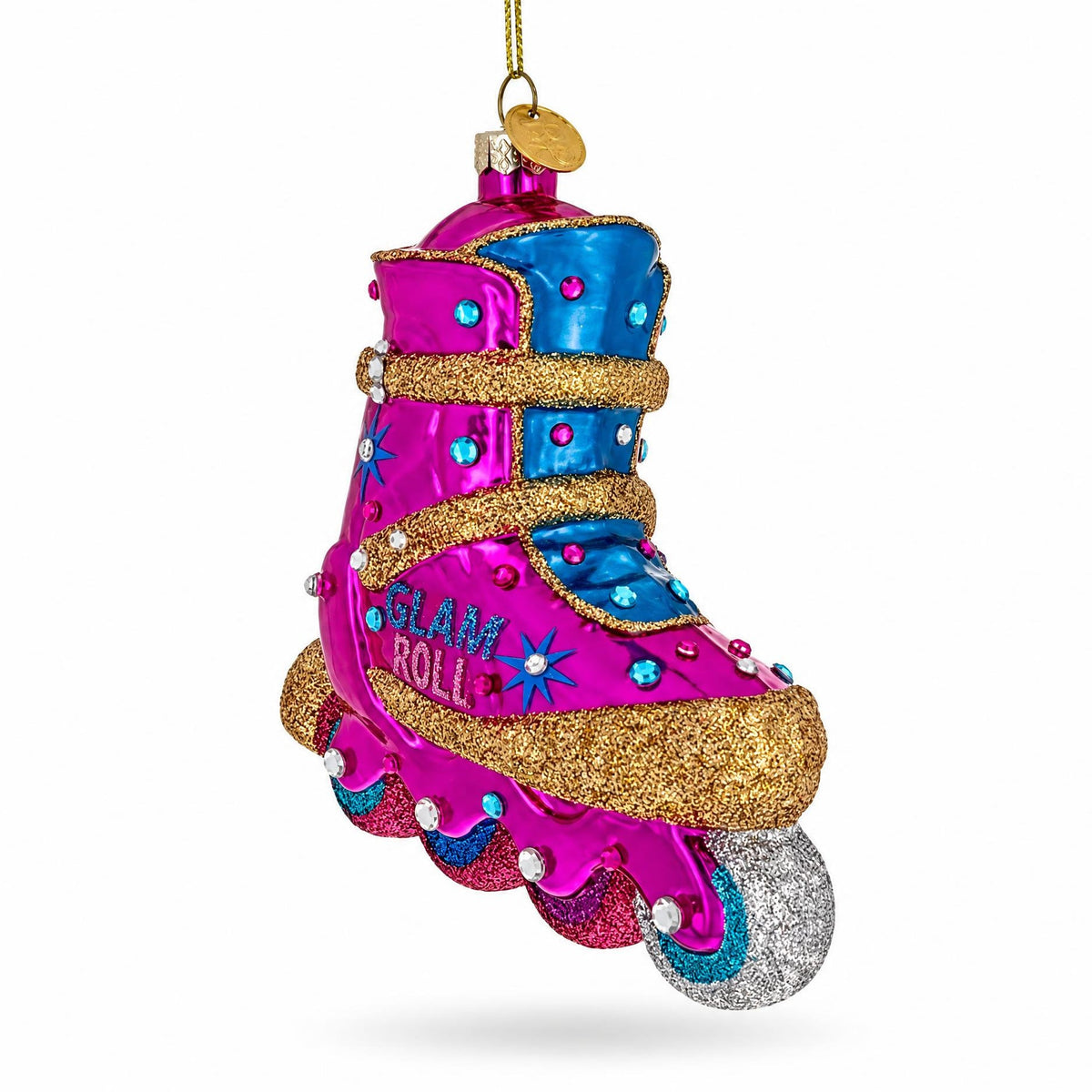 Pink Glitter Rollerblade Inline Skate Glass Christmas Ornament