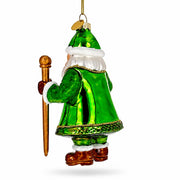 Irish Green Santa Claus Holding Shamrock Glass Christmas Ornament