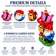 Garden Gnome with Mushroom Mailbox Glass Christmas Ornament