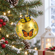 Gold Butterfly Ball Glass Christmas Ornament