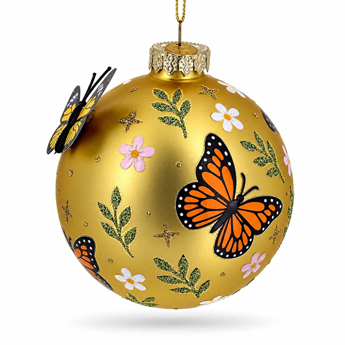 Gold Butterfly Ball Glass Christmas Ornament