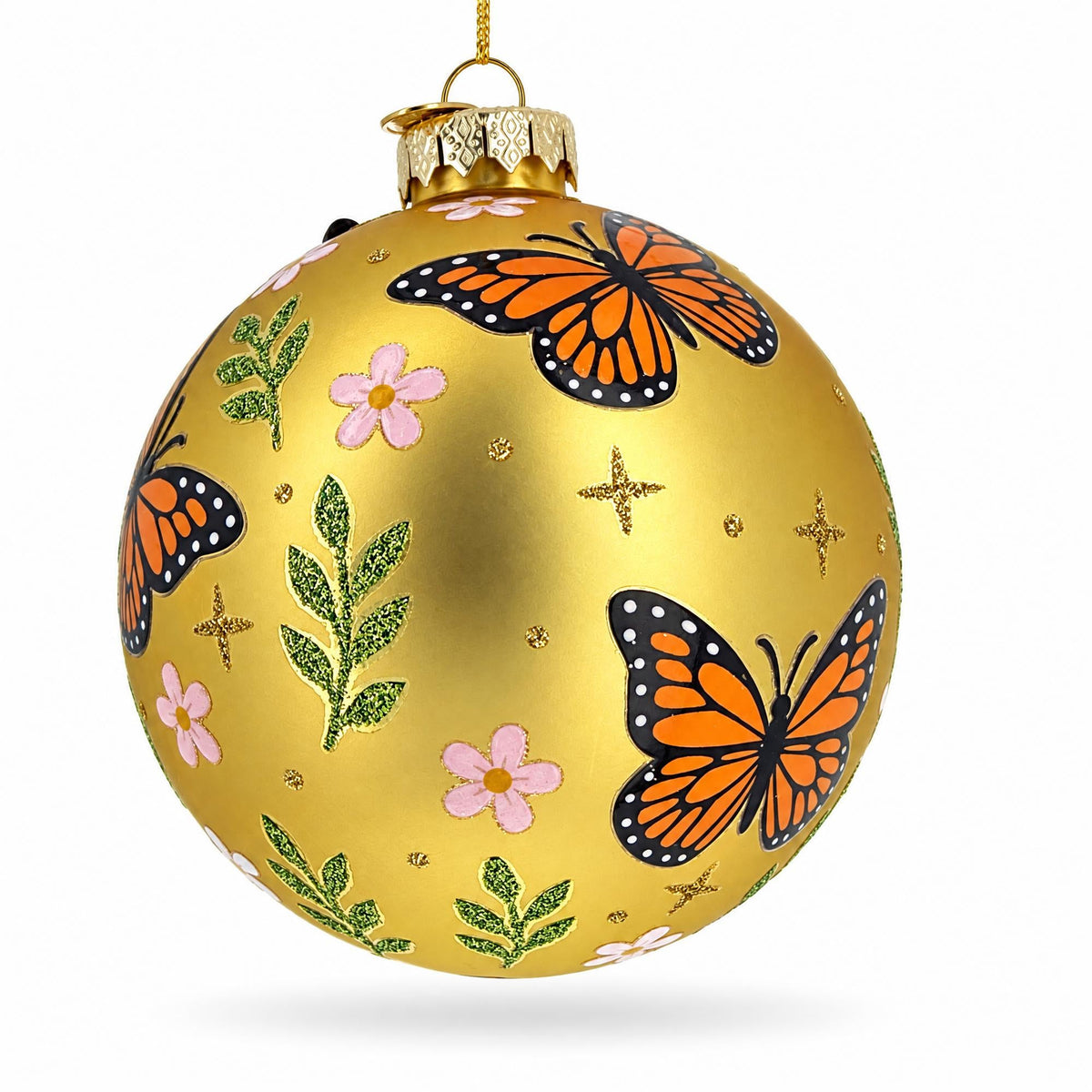 Gold Butterfly Ball Glass Christmas Ornament