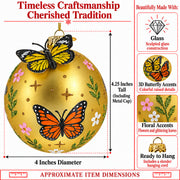 Gold Butterfly Ball Glass Christmas Ornament
