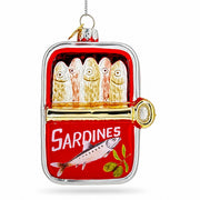 Opened Red Tin Can of Sardines Glass Christmas Ornament