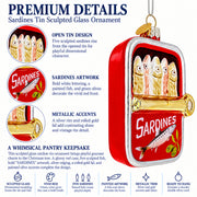 Opened Red Tin Can of Sardines Glass Christmas Ornament