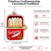 Opened Red Tin Can of Sardines Glass Christmas Ornament