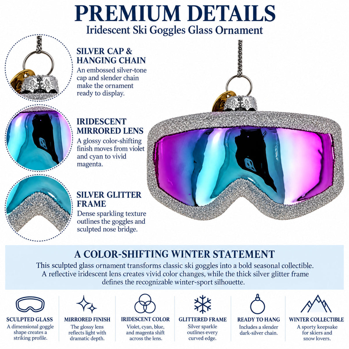 Iridescent Ski Goggles Glass Christmas Ornament