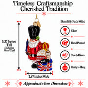 London Royal Guard Santa Union Jack Drum Glass Christmas Ornament